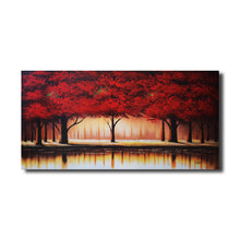 Handmade Oil Painting of Red Trees on Stretched Canvas