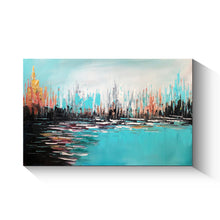 Abstract Handmade Oil Painting on Stretched Canvas in Teal Colors