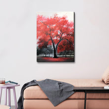 Handmade Oil Painting of Calm Landscape in Charcoal and Red Color View on Stretched Canvas