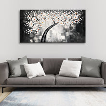 Handmade Oil Painting of Blossom Tree in White and Grey background on Canvas