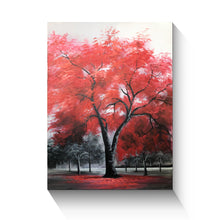 Handmade Oil Painting of Calm Landscape in Charcoal and Red Color View on Stretched Canvas