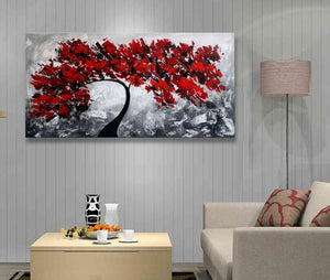 Huge Premium Quality 100% Handmade Oil Painting on Canvas of Red Tree