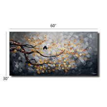 Huge High Quality 100% Handmade Oil Painting on Canvas of Two Love Birds on Blossom Tree