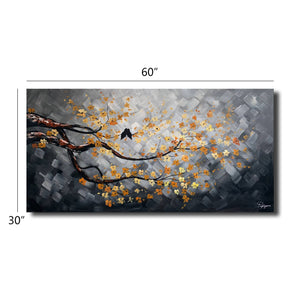 High Quality 100% Handmade Oil Painting on Canvas of Two Love Birds on Blossom Tree