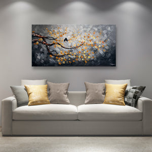 High Quality 100% Handmade Oil Painting on Canvas of Two Love Birds on Blossom Tree