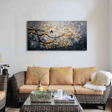 Handmade Oil Painting on Canvas of Two Love Birds on Blossom Tree