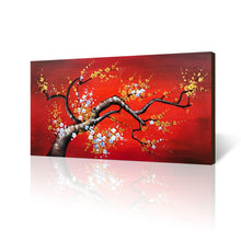 Handmade Oil Painting of Blossom Tree in Red on Canvas