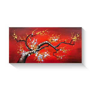 Handmade Oil Painting of Blossom Tree in Red on Canvas