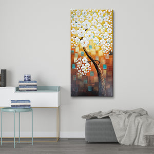 Handmade Oil Painting of Large Vertical Flower in Light Brown on Stretched Canvas