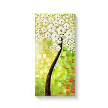 Handmade Oil Painting of Large White Vertical Flower in Light Green Background on Stretched Canvas