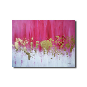 Large Abstract Handmade Oil Painting in Pink and White on Stretched Canvas