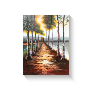 Handmade Oil Painting on Stretched Canvas of Forest View of Trees
