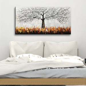 Handmade Oil Painting of Golden Tree on Stretched Canvas