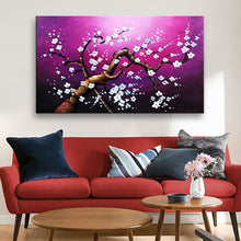 Handmade Oil Painting of Blossom Tree View  in Purple Background on Stretched Canvas