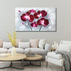 Handmade Oil Painting of Purple Flowers with Grey Background on Stretched Canvas