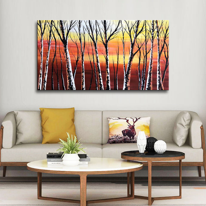 Handmade Oil Painting of Trunk Trees with on Stretched Canvas
