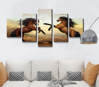 High Quality Art Print on Stretched Canvas of Two Hourses in Group