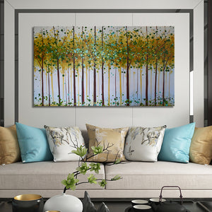 Handmade Oil Painting on Canvas of Green Trees