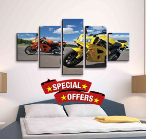 High Quality Art Print on Stretched Canvas of Two Motocycles in Group