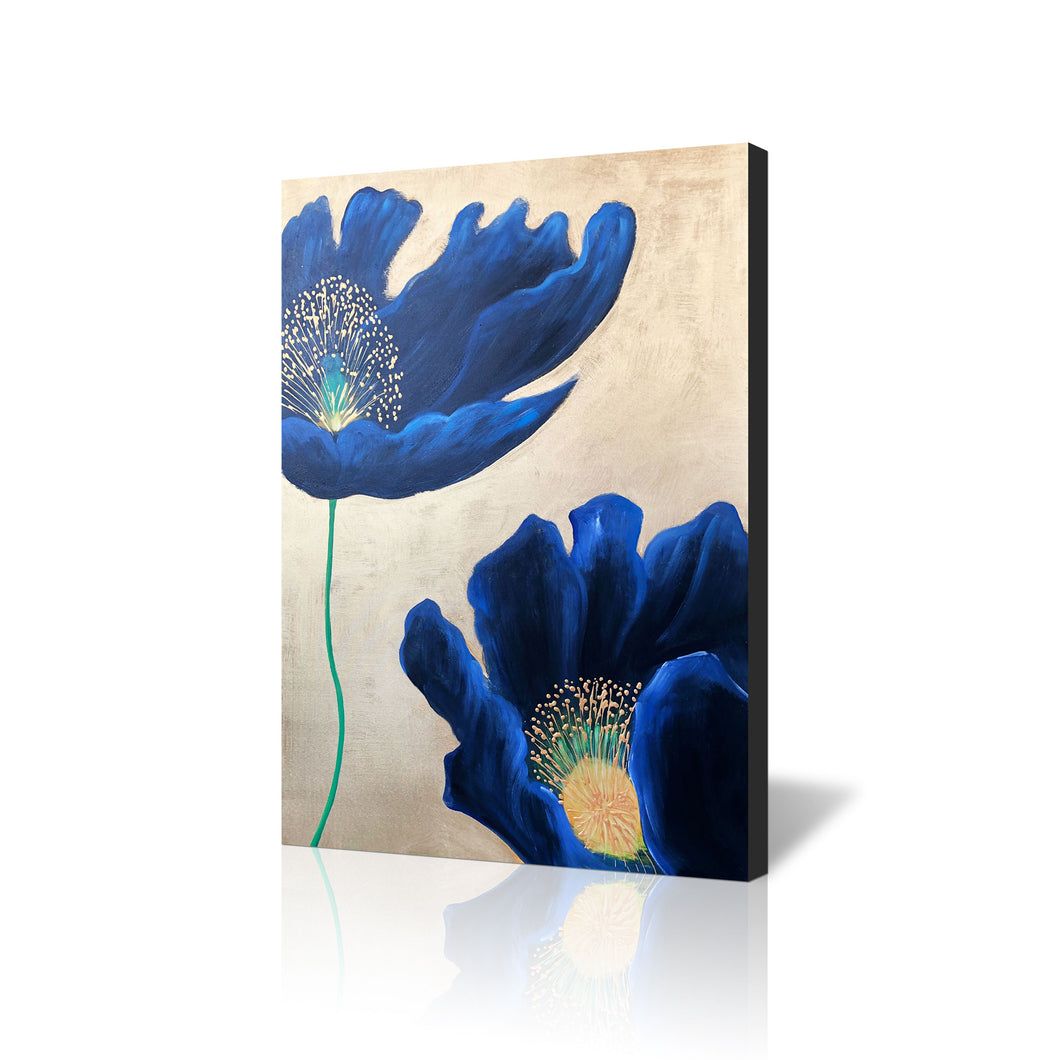 Handmade Oil Painting of Blue Flower on Canvas