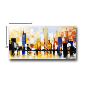 Huge Abstract Handmade Oil Painting of Buildings on Stretched Canvas in Colors