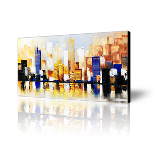 Huge Abstract Handmade Oil Painting of Buildings on Stretched Canvas in Colors