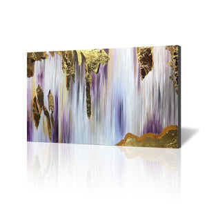 Handmade Abstract Oil Painting on Stretched Canvas in Purple and Gold
