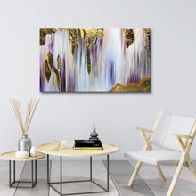 Handmade Abstract Oil Painting on Stretched Canvas in Purple and Gold