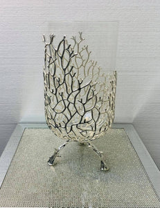 Crystal Sculpture Glass Vase Center Piece in Silver Metal