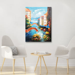 Unique Handmade Oil Painting of Mediterranean Sea View on Stretched Canvas