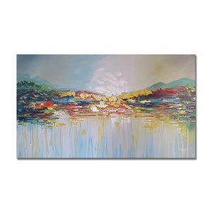 Handmade Abstract Oil Painting on Stretched Canvas of Landscape