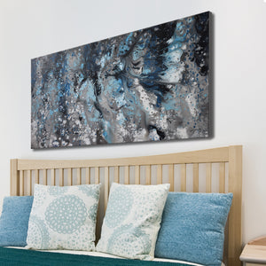 Abstract Handmade Oil Painting in Blue and White  on Stretched Canvas
