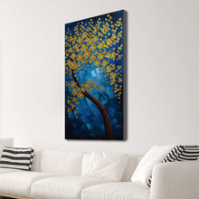 Handmade Oil Painting of Golden Tree with Blue Background on Stretched Canvas