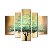 Handmade Oil Painting on Stretched Canvas of a Big Green Tree in Group