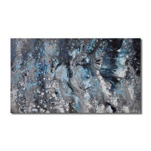Abstract Handmade Oil Painting in Blue and White  on Stretched Canvas