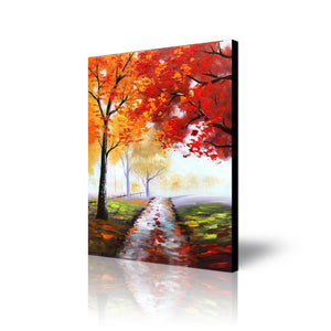 Handmade Oil Painting of Autumn View on Stretched Canvas