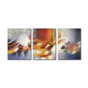 Three Large Handmade Abstract Oil Painting on Stretched Canvas in Group