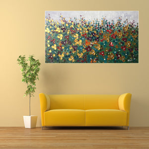 Handmade Oil Painting of Colorful Flowers on Stretched Canvas