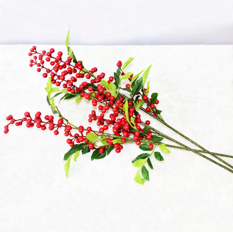 Flowers Artificial Berries Stems with Green Leaves Berry Branches Multi Colors for Home Decor in Multi Colors