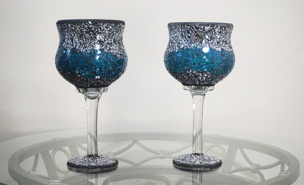 One Piece of Goblets in Teal and Silver