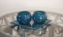 Square Plate with 2 Large Decorative Candle Holders in Glossy Teal