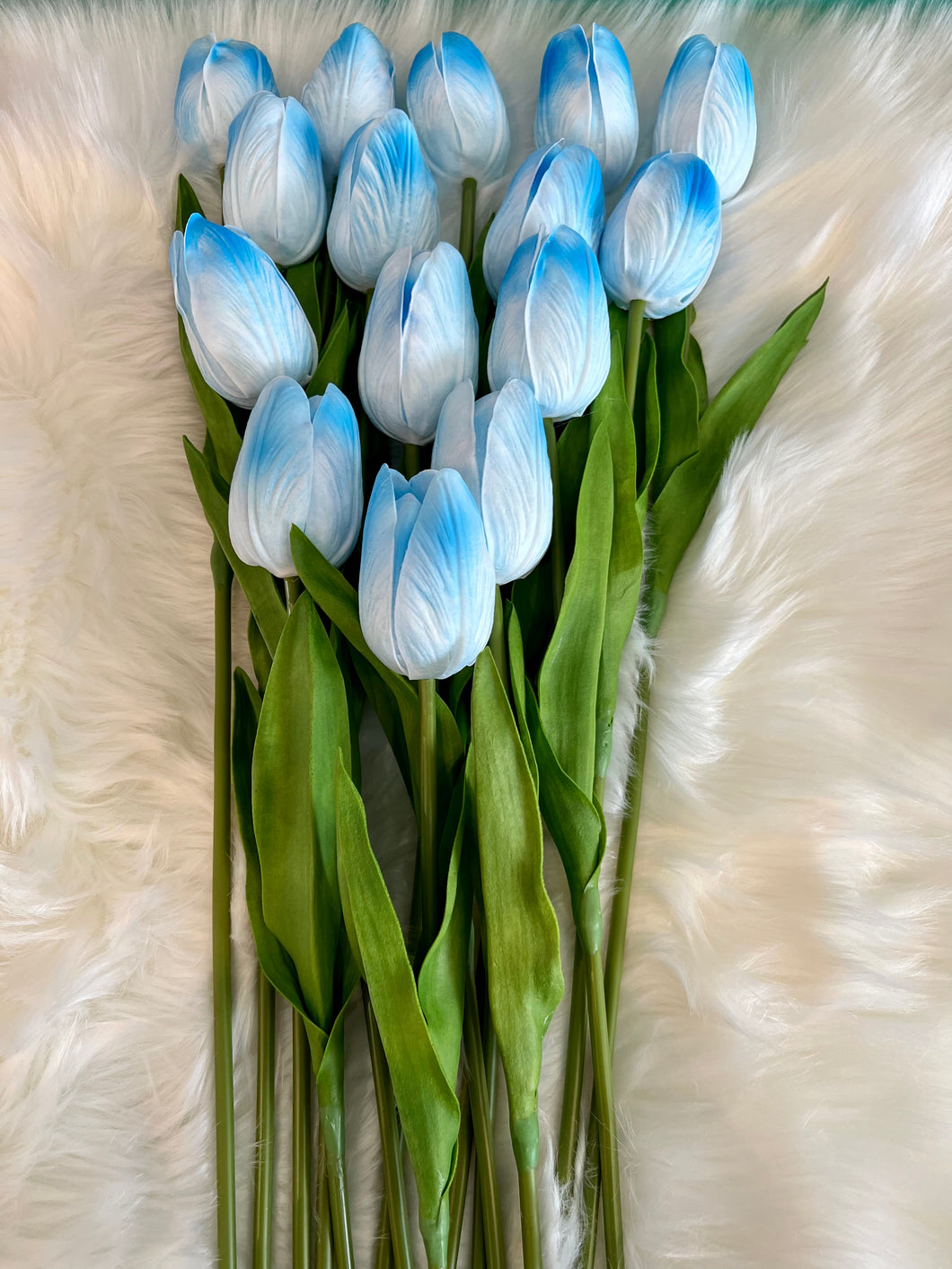 Tulip Flower Artificial Real Touch With Stem Made From Premium PU Leather in Light Blue Color