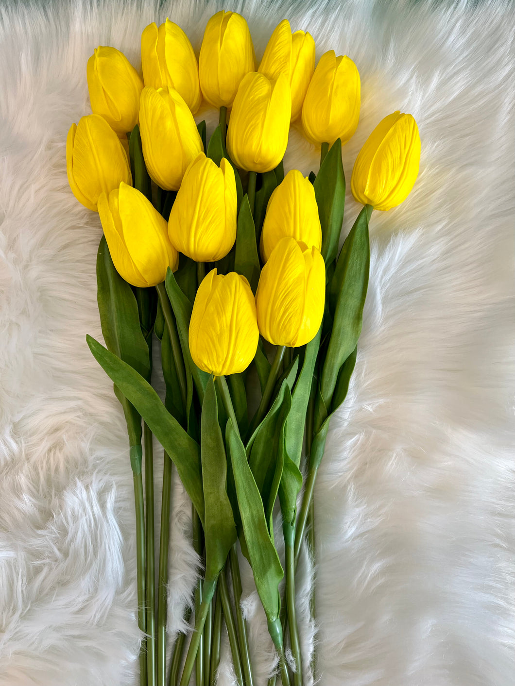 Tulip Flower Artificial Real Touch With Stem Made From Premium PU Leather in Yellow Color