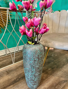 Floor Vase in Medium Size of High-quality Teal/Charcoal Textured Ceramic