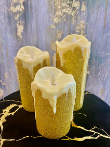 Flameless Candles Led Candles Pack of 3 Gold Glittered Battery Candles