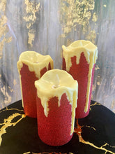 Flameless Candles Led Candles Pack of 3 Red Glittered Battery Candles