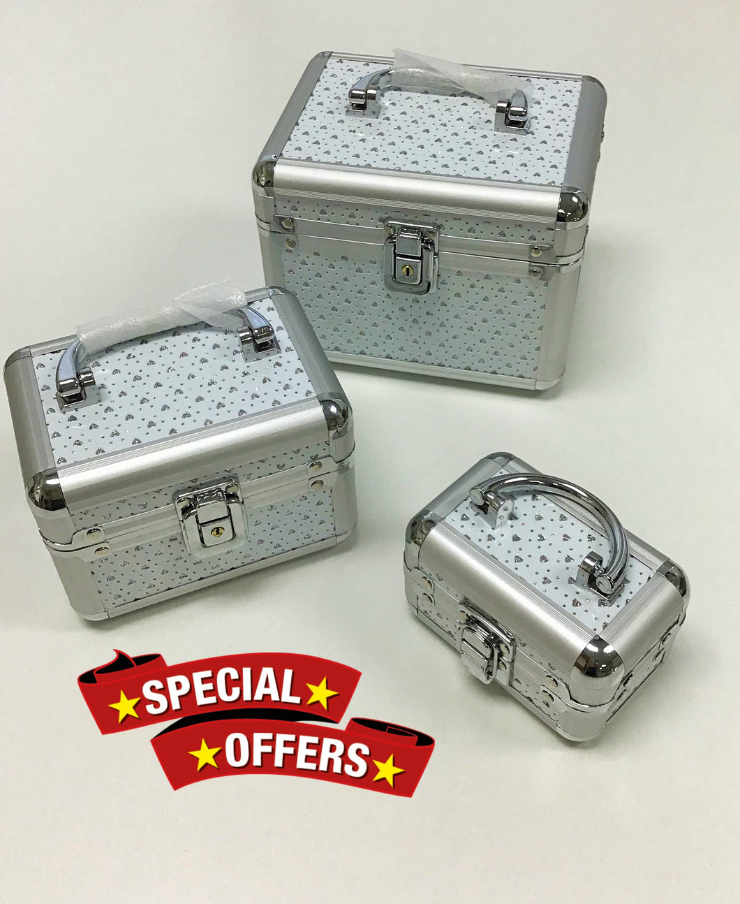 Fashion Beauty Suitcase Box Three Cases Portable In One  Case In Grey Color