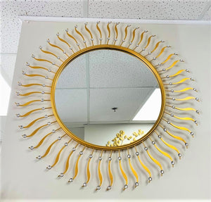 Handcrafted Modern Decorated Round Wall Metal With Crystal Stone Mirror
