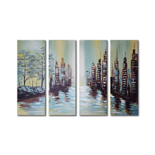 Handmade Oil Painting on of Abstract Buildings on Stretched Canvas in Group