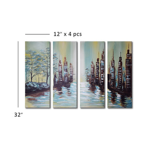Handmade Oil Painting on of Abstract Buildings on Stretched Canvas in Group